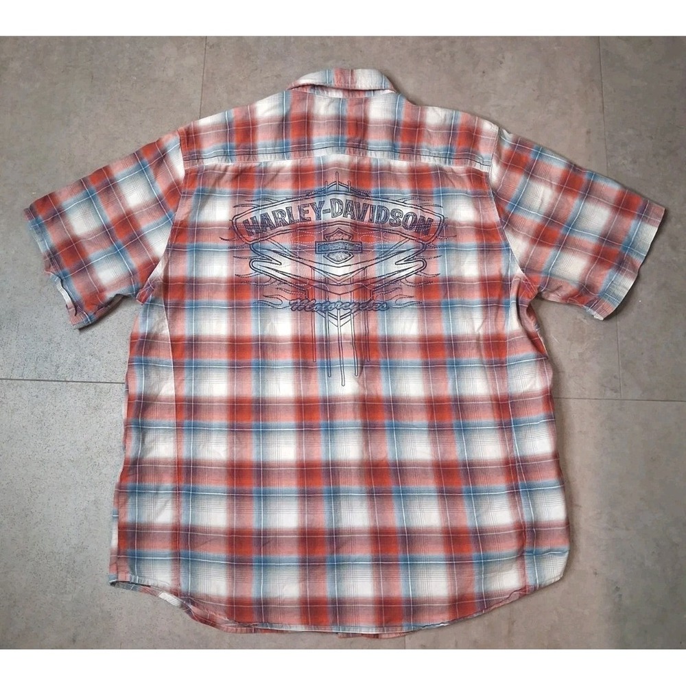 Harley Davidson Short Sleeve Button Up Plaid Shirt Large Cotton - Picture 3 of 11